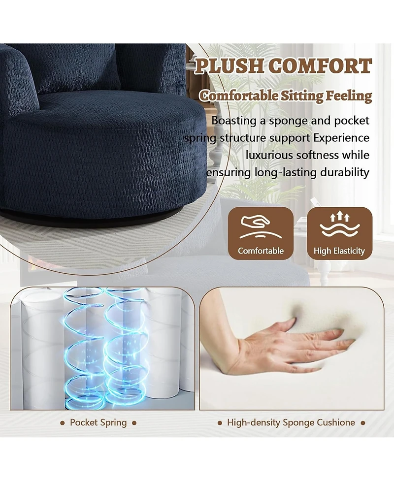 Rainsken 360 degrees Swivel Barrel Chair, Modern Compressible Accent Chair with Sturdy Wooden Frame for Living Room, Reading Nook and Office