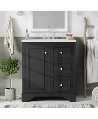 Sillysis 30 Inch Bathroom Vanity with Sink, Solid Wood Frame, Modern Freestanding Cabinet, Soft Close Drawers and Ceramic Top