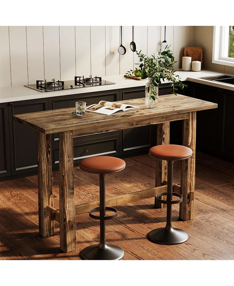 Tribesigns 63" Solid Wood Bar Table, Tall Pub Table for 4-6 People, Kitchen Counter Height Table for Dining & Home Bar