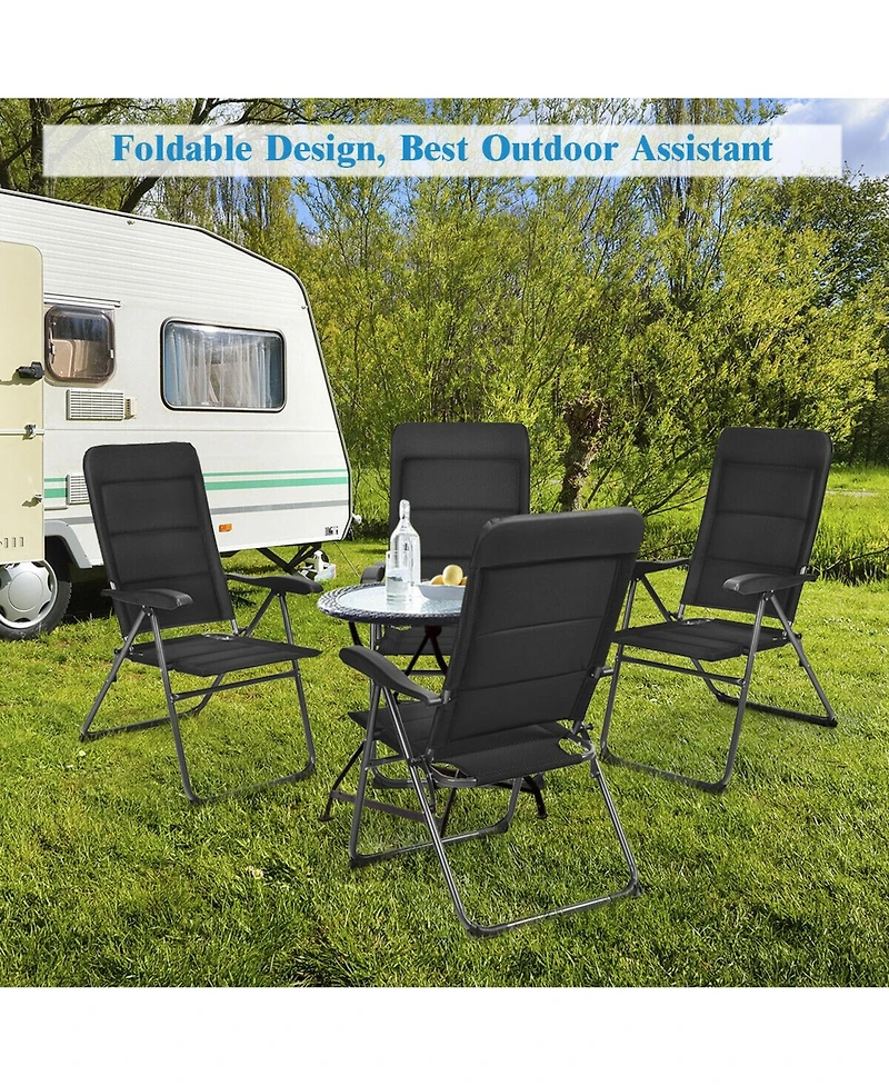 Gymax 4PCS Patio Folding Chairs Back Adjustable Reclining Padded Garden Furniture