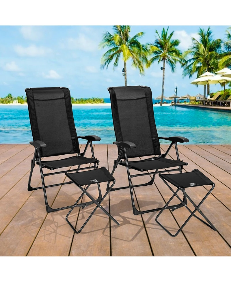 Gymax 4PCS Folding Patio Recliner Chair and Ottoman Set w/ Adjustable Backrest