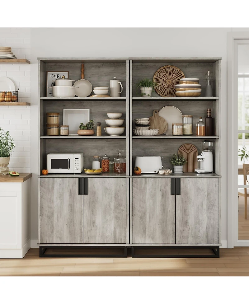 gaomon 5-Tier Tall Bookcase with Adjustable Shelves and Doors, Metal Legs Bookshelf for Home