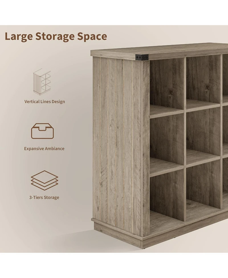 gaomon 9-Cube Storage Organizer Bookshelf, 4-Tier Farmhouse Horizontal Bookcase, Wood Storage