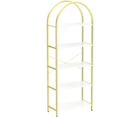 gaomon 5-Tier Arched Bookshelf, Gold and White Marble Effect Tall Bookcase with Metal Frame