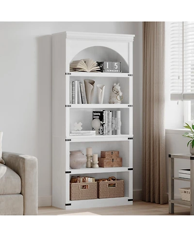 gaomon 68.7" Tall Farmhouse Arched 5-Tier Wooden Bookcase, Curved Storage Rack