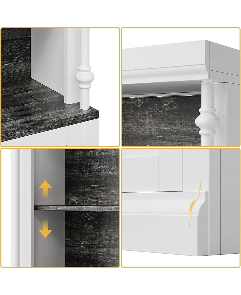 gaomon 5-Tier Bookshelf with Storage Cabinet and Adjustable Lighting, Roman Column Display Case