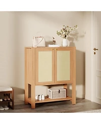 gaomon Rattan Shoe Cabinet for Entryway, Farmhouse Boho 5 Tier Rack Freestanding Wood Storage with Adjustable Shelves