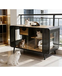 Zeus and Ruta 55.12" Spacious Glass Cat House with Tempered for Living Room, Hallway, Study Home