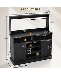 gaomon 47 Coffee Bar Cabinet with 5 Hooks, Buffet Power Outlets, Goblet Holder, Sideboard Wine Rack Hutch Storage