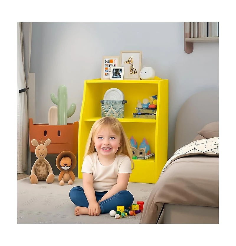 gaomon 2-Tier Wooden Kids Bookshelf and Toy Storage Organizer, Curved Design with Multi Cubbies