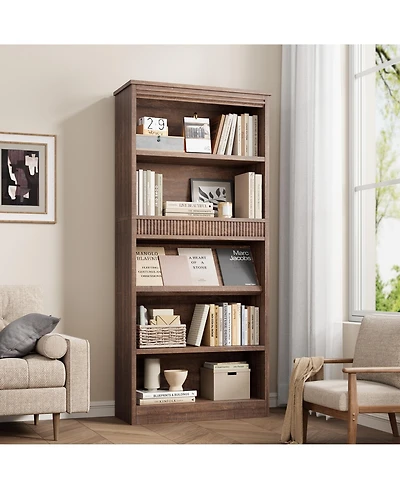 gaomon Vintage 5-Tier Wooden Bookshelf, Double Fluted Design Tall Bookcase