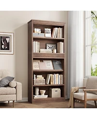 gaomon Vintage 5-Tier Wooden Bookshelf, Double Fluted Design Tall Bookcase