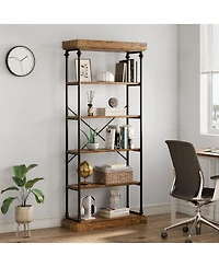 gaomon 6-Tier Industrial Wooden Bookshelf with Metal Frame, Rustic Tall Display Rack for Living Room