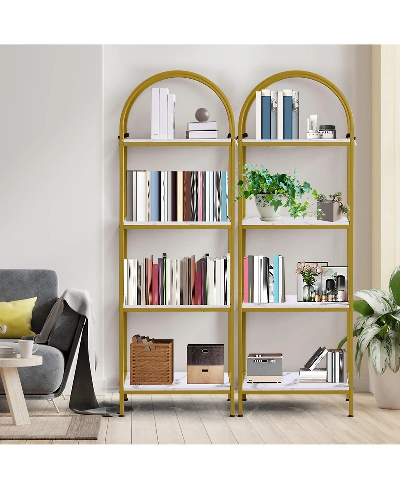 gaomon 4-Tier Modern Arched Bookshelf with Metal Frame, Tall Open Display Rack