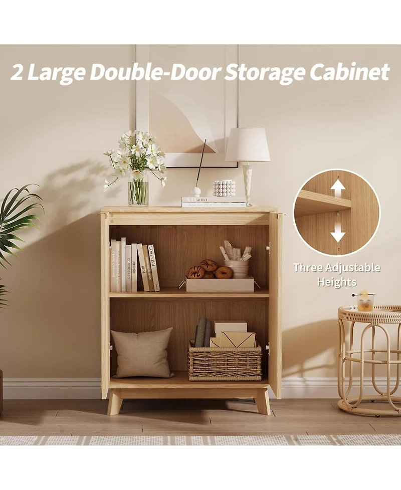 gaomon Set of 2 modern fluted sideboard buffet cabinets, each 31.5" with doors and adjustable shelves-perfect as coffee bar or accent console tables.