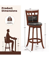Gymax Wood Swivel Bar Stools Set of 4 With Faux Leather Upholstered Seat and Back
