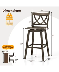 Gymax Bar Stool Set of w/Rubber Wood Frame Swivel Seat Ergonomic Backrest
