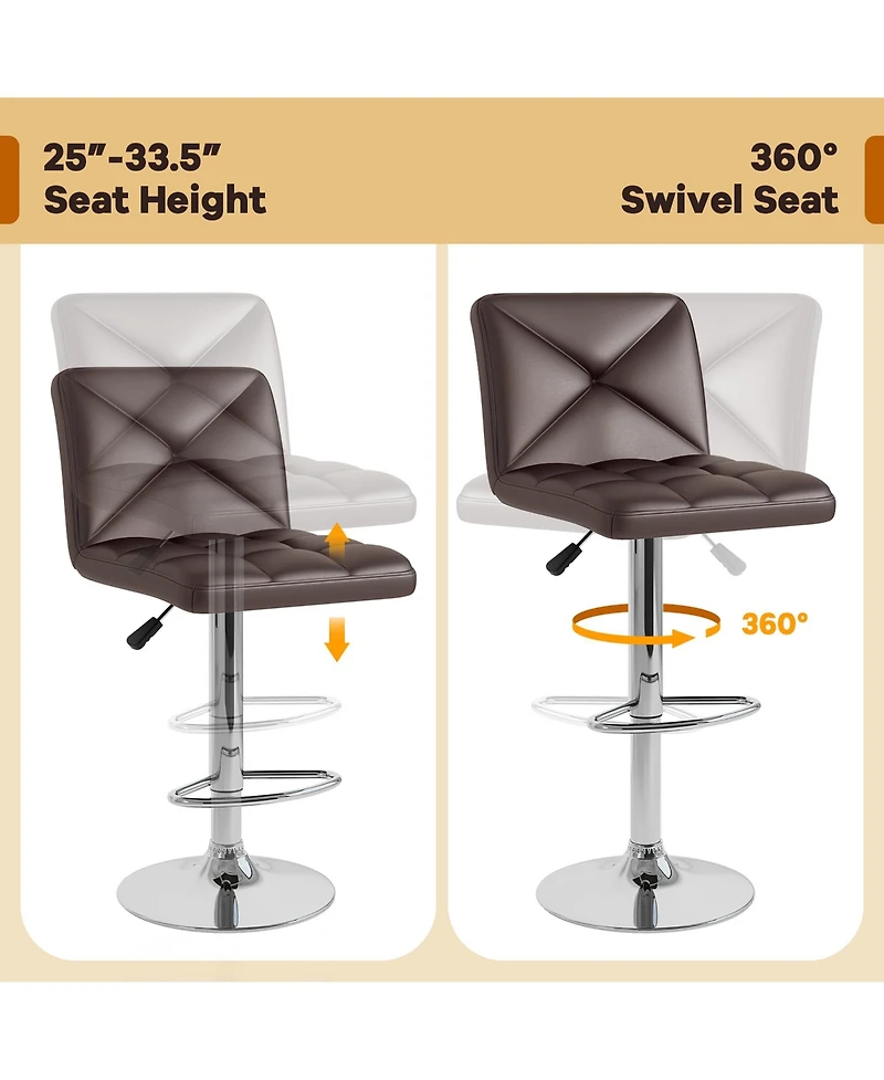 Gymax 4 Pcs Bar Stools Pu Leather Swivel Chairs Height Adjustable Upholstered Barstools