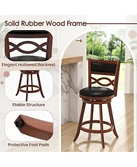 Gymax Bar Stools Set of 2 with Rubber Wood Frame Faux Leather Upholstered Seat