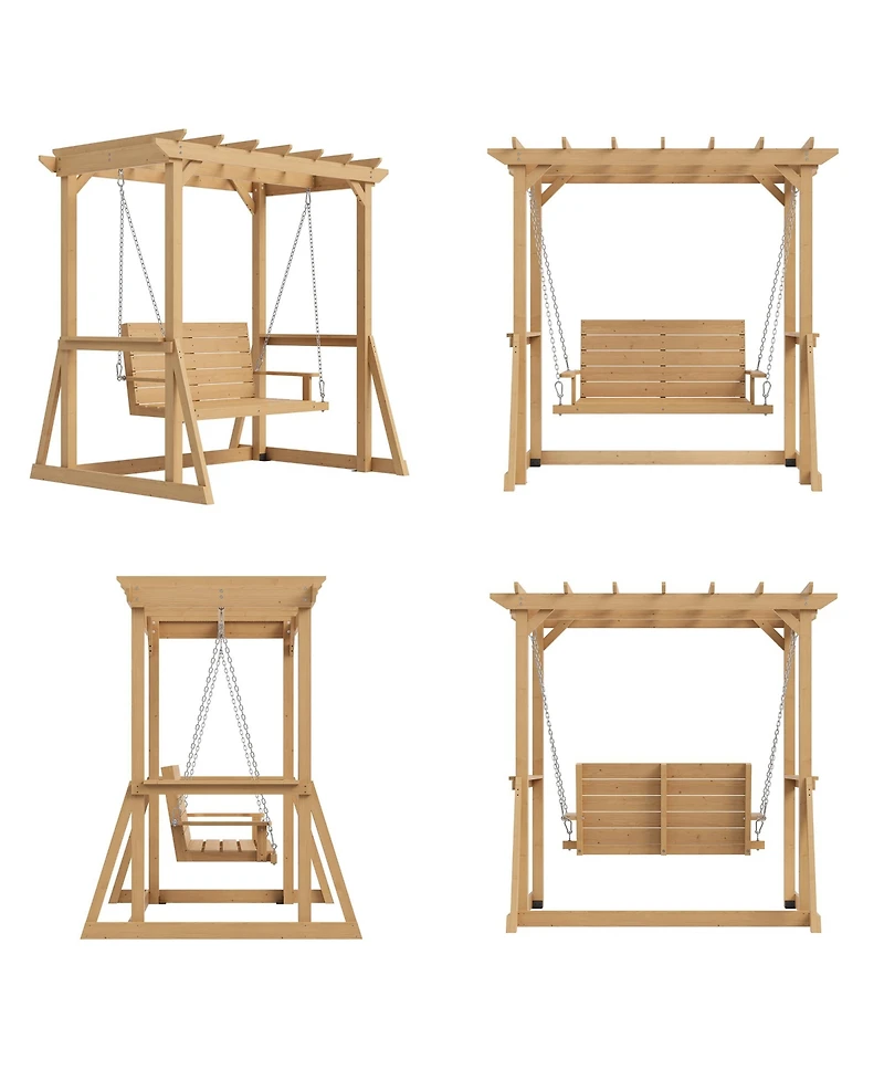 Homsee Solid Wood Pavilion Style Swing Chair, Garden Swing, Porch Swing