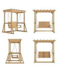 Homsee Solid Wood Pavilion Style Swing Chair, Garden Swing, Porch Swing