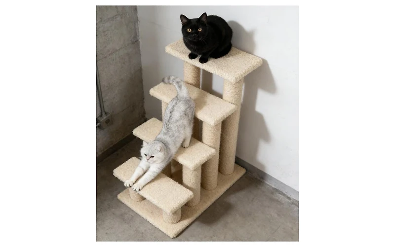 Zeus & Ruta Multi Level Carpeted Cat Tree Tower with Scratching Post and Pet Stairs for Indoor Cats