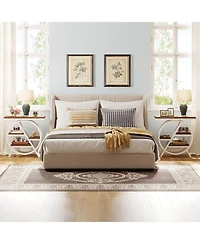 Tribesigns 3-Tier End Table Set of 2, Narrow Sofa Side Table with Storage, Industrial Nightstand with Geometric Metal Frame