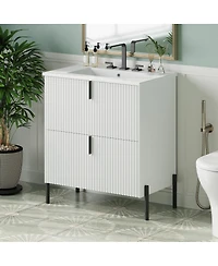 Sillysis Bathroom Vanity with Sink, Modern Fluted Mdf Cabinet, Soft Close Full-Extension Drawers for Small Spaces