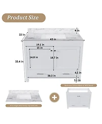 Sillysis Bathroom Vanity with Sintered Stone Carrara Top, Large Storage Drawer and Soft Close Doors