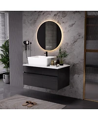 Sillysis Floating Bathroom Vanity with Vessel Ceramic Sink, Soft Close Drawer, Wall Mounted for Small Spaces