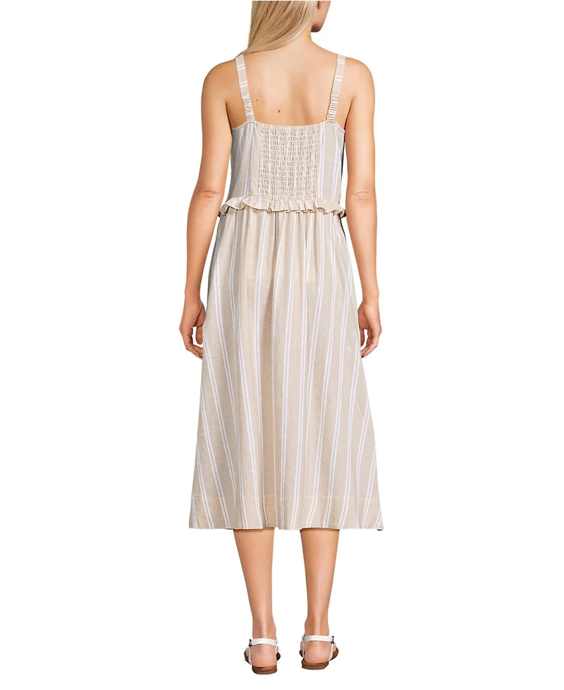 Lands' End Women's Linen Blend Pintuck Tank Midi Dress