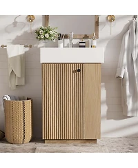 Sillysis Bathroom Vanity with Ceramic Sink, Mdf Cabinet, Soft Close Door and Tissue Holder for Small Spaces
