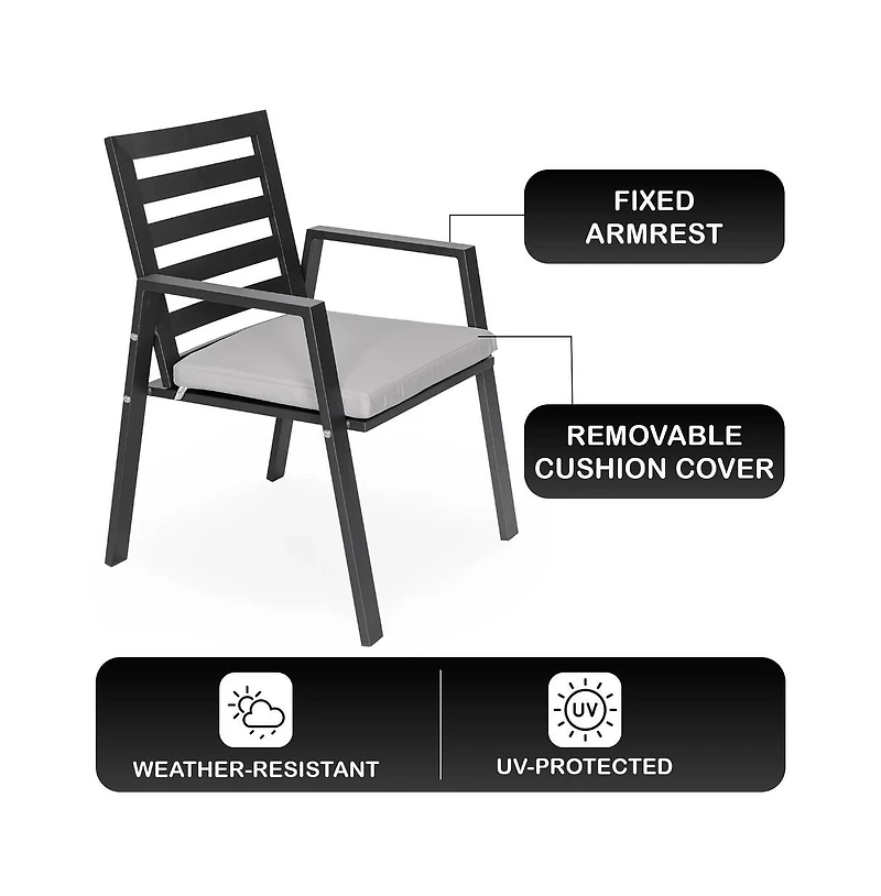 LeisureMod Chelsea Outdoor Dining Armchair Set of 4, Modern Patio Chair with Aluminum Frame, Weather Resistant Uv-Protected Cushions Olefin Fabric