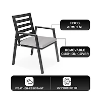 LeisureMod Chelsea Outdoor Dining Armchair Set of 4, Modern Patio Chair with Aluminum Frame, Weather Resistant Uv-Protected Cushions Olefin Fabric