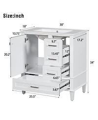 Sillysis Sage Green Bathroom Vanity with Ceramic Sink, Freestanding Solid Wood Mdf Cabinet, 3 Drawers Soft Close Door for Small Bathrooms