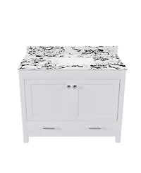 Sillysis Modern Bathroom Vanity with Marble-Style Top, Large Drawer Storage, Soft Close Doors