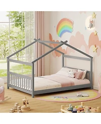 Sugift Full House Bed Montessori Floor Bed with Headboard