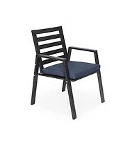 LeisureMod Chelsea Outdoor Dining Armchair Set of 2, Modern Patio Chair with Aluminum Frame, Weather Resistant Uv-Protected Cushions Olefin Fabric