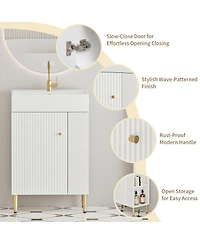 Sillysis Small Bathroom Vanity with Ceramic Sink, Modern Wood Base, Soft Close Door and Open Shelves for Compact Spaces