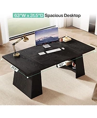 Tribesigns 63-Inch Executive Desk, Modern Desk with Double Pedestal and Storage Shelves, Simple Large Computer Writing Table