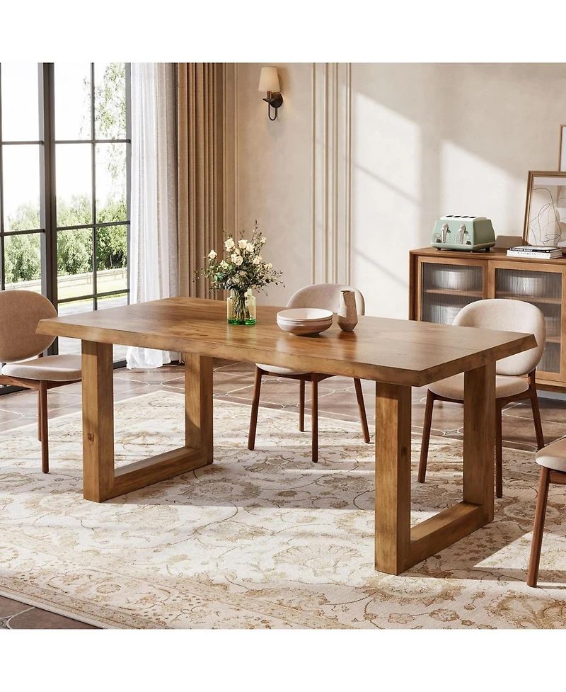 Tribesigns 63" Solid Wood Dining Table for 4-6, Farmhouse Pine Wood Kitchen Table with Live Edge Tabletop