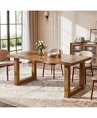 Tribesigns 63" Solid Wood Dining Table for 4-6, Farmhouse Pine Wood Kitchen Table with Live Edge Tabletop