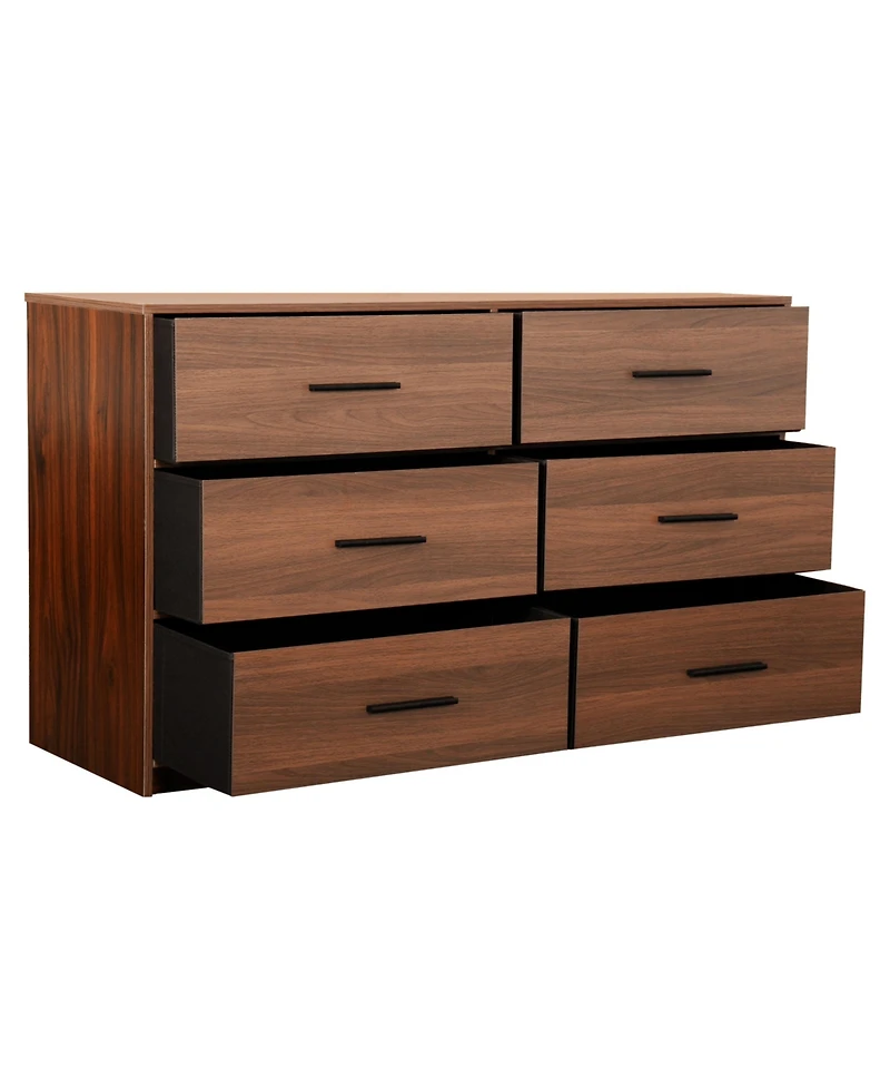 Flynama Modern 5 Drawer Dresser Wood Fabric Drawers Cabinet with Rattan Details
