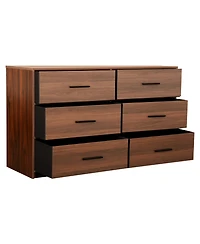 Flynama Modern 5 Drawer Dresser Wood Fabric Drawers Cabinet with Rattan Details