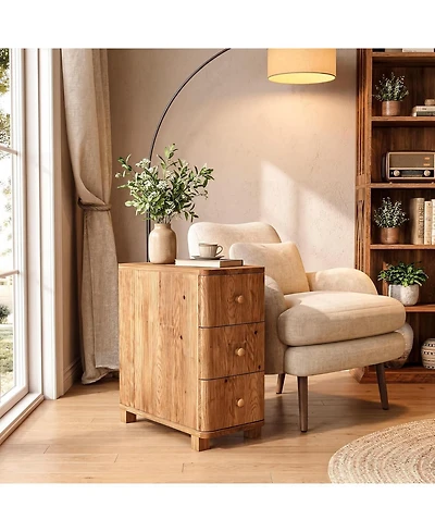Tribesigns Solid Wood Nightstand with 3 Drawers, Narrow Farmhouse Bedside Table