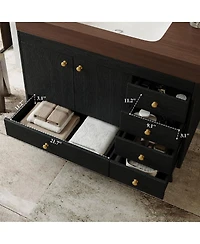 Sillysis 36" Freestanding Bathroom Vanity with Sintered Stone Top, Ceramic Sink, 5 Drawers and Double Door for Modern Bathrooms