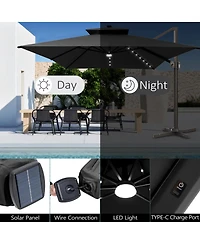 Pellebant Outdoor Patio 10X13FT Aluminum Double Canopy Led Solar Lights Cantilever Umbrella