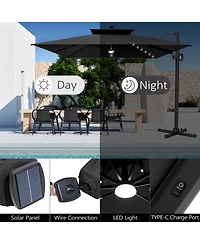 Pellebant Outdoor Patio 11x11FT Aluminum Double Canopy Solar Lights Cantilever Umbrella