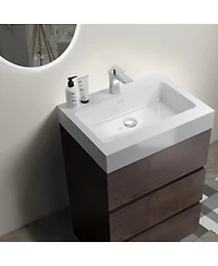 Sillysis 24" Walnut Freestanding Bathroom Vanity with Sink, Modern Melamine Bathroom Storage Cabinet without Faucet