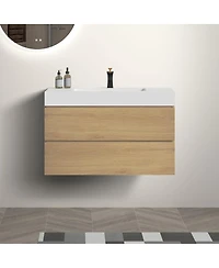 Sillysis Floating Bathroom Vanity with Double Soft Close Drawers, Handle-Free Design and Large Storage for Modern Bathrooms
